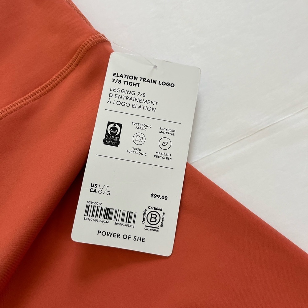 Athleta Elation Train Logo 7/8 Tight Orange Size Large New with Tags - Picture 8 of 11